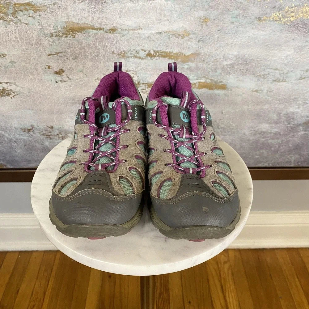 Merrell Chameleon Low Lace WPFP Shoes Youth Size 2 Gray Purple Waterproof Hiking